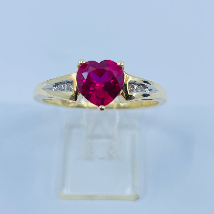 10kt Yellow Gold created heart Ruby ring