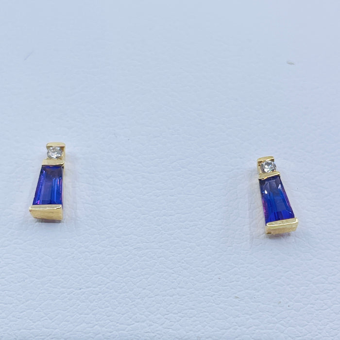 14kt Yellow Gold Amethyst with diamond Earrings