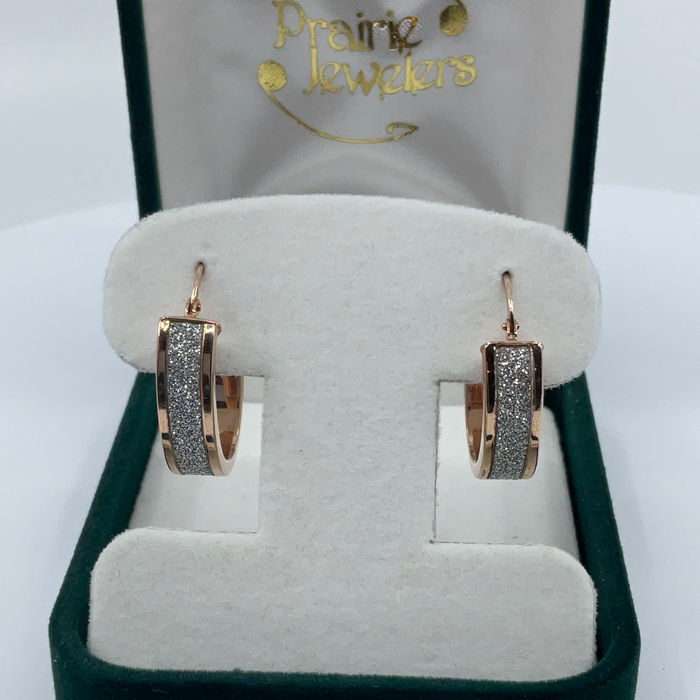 Sterling silver Rose tone glitter hoop earrings