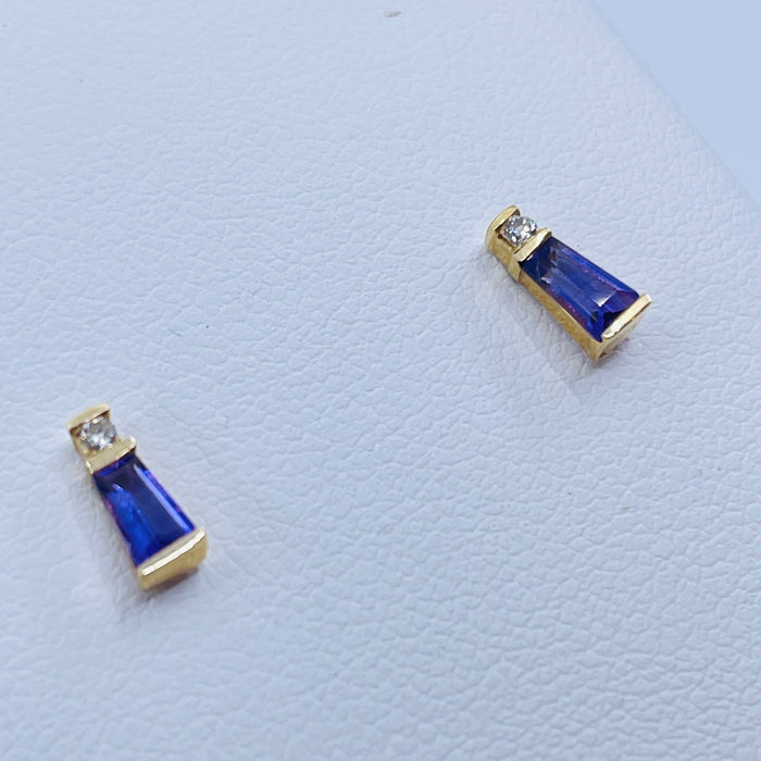 14kt Yellow Gold Amethyst with diamond Earrings