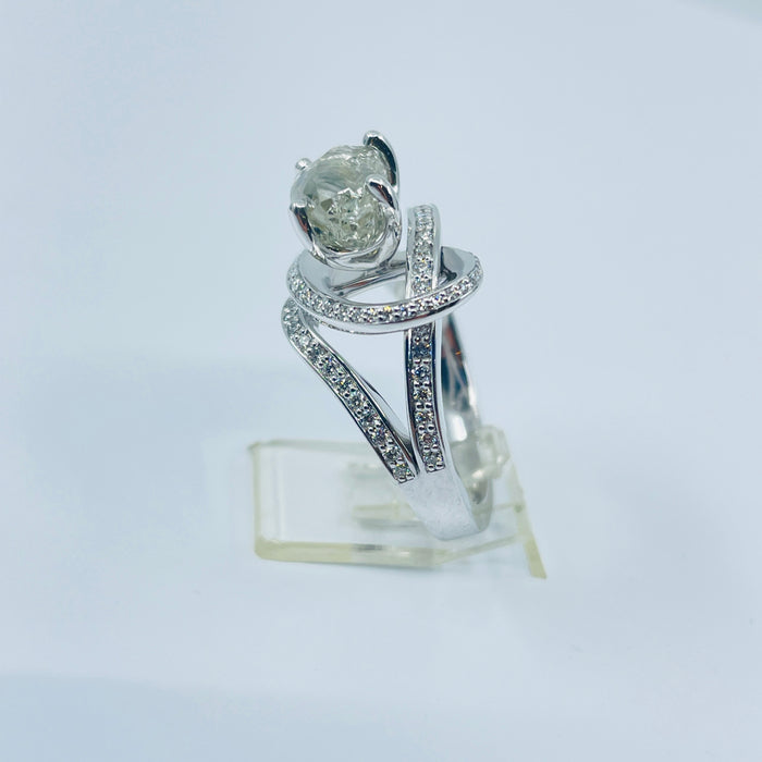 14kt White Gold custom Engagement ring 2.31ct rough Diamond center