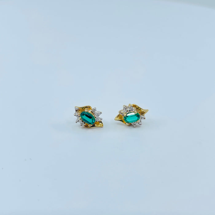 14kt Yellow Gold created Emerald earrings