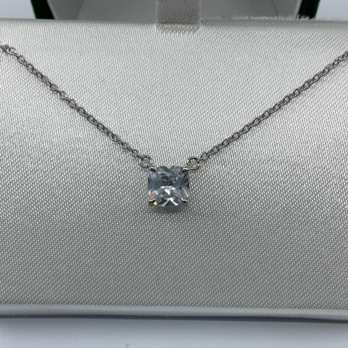 Rhodium Finish Princess Cut Solitaire Penant on 18" Chain