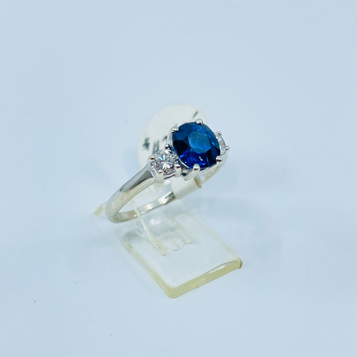 14kt White Gold cushion cut Blue Sapphire and diamond ring