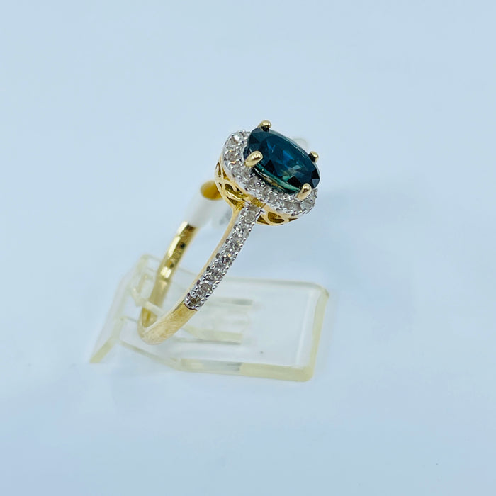 10kt Yellow Gold Blue Sapphire and Diamond Ring