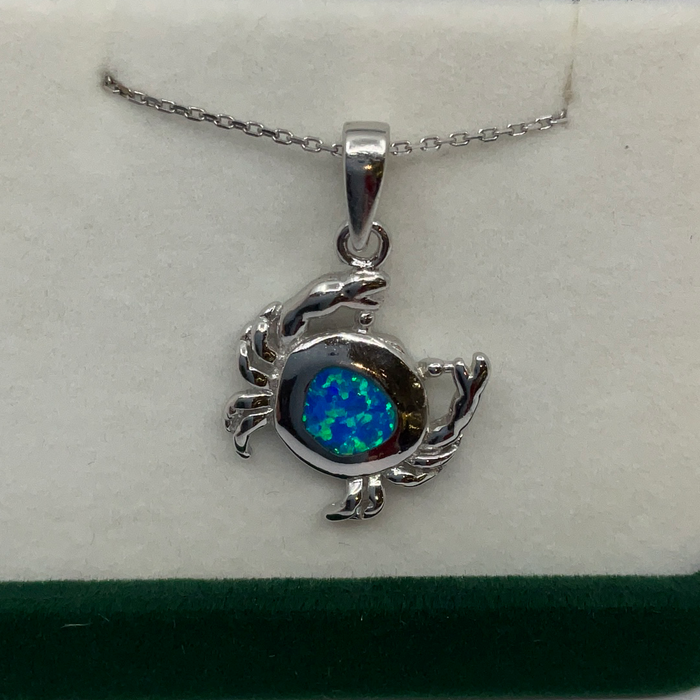 🦀Sterling Silver Blue Inlay Opal Circle Crab pendant 🦀