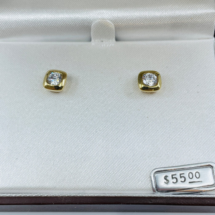Gold tone bezel CZ earrings