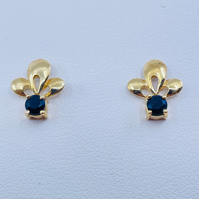 14kt Yellow Gold blue sapphire earrings