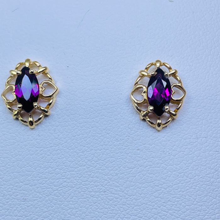 14kt Yellow Gold Marquise cut grape Garnet Earrings