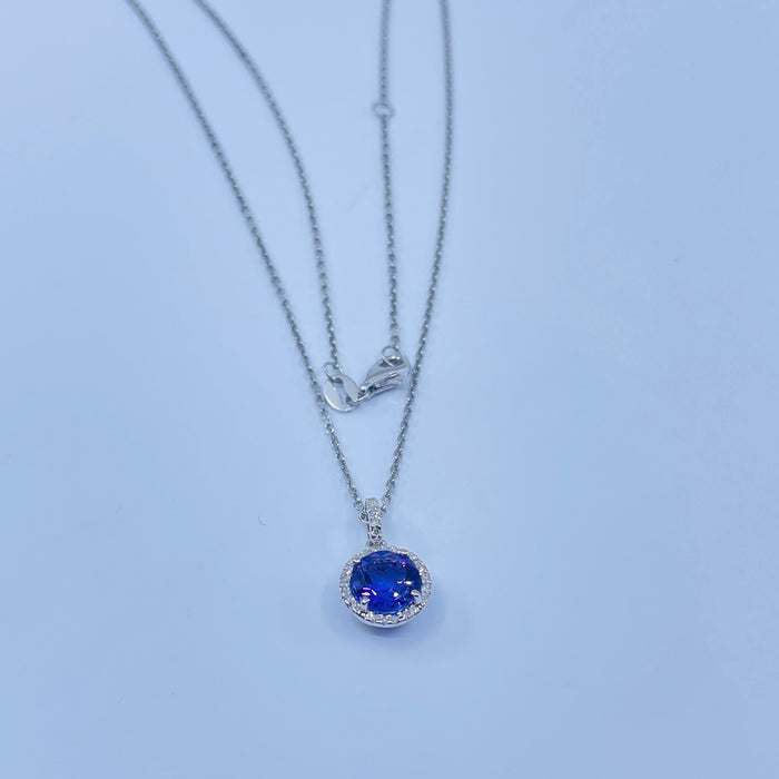 Sterling Silver 7mm Amethyst with Diamond halo Pendant