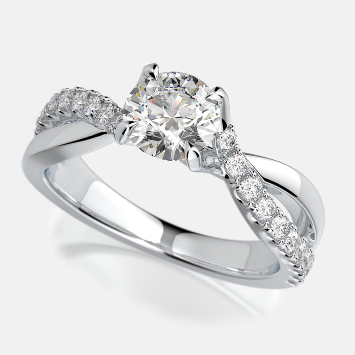 High polish and diamond criss-cross engagement mounting ring set with no less than 0.12 carats.