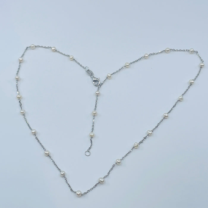 Sterling Silver station Pearl Necklace