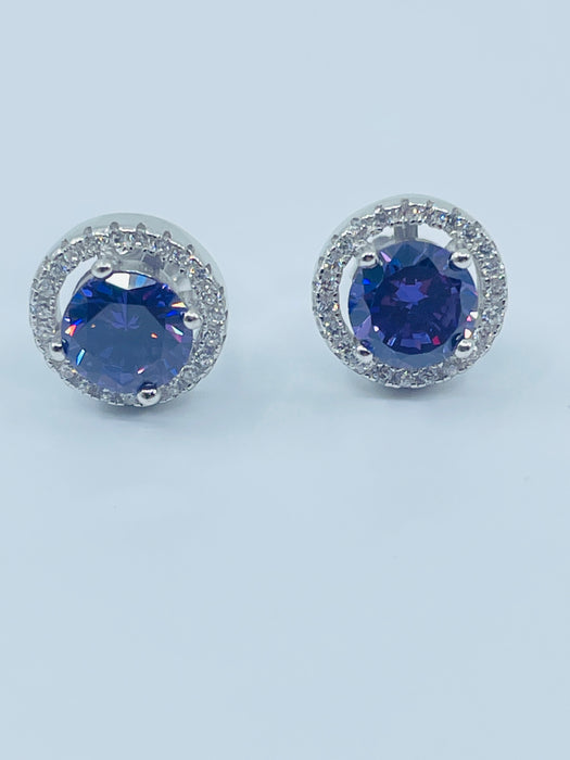 Sterling Silver Purple and White CZ Earrings