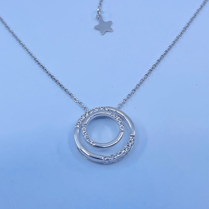 14kt White Gold Diamond double circle Necklace