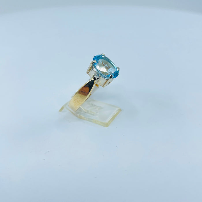 14kt Yellow Gold Blue Topaz and Diamond Ring