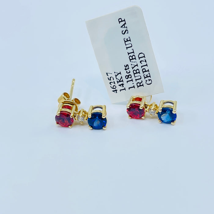 14kt Yellow Gold Sapphire, Ruby and Diamond earrings