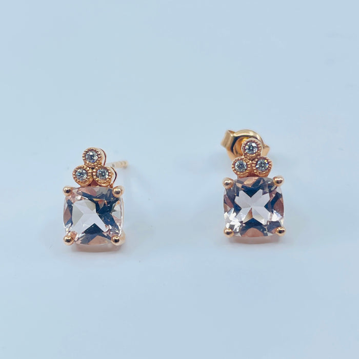 14kt Rose Hold Morganite and Diamond earrings