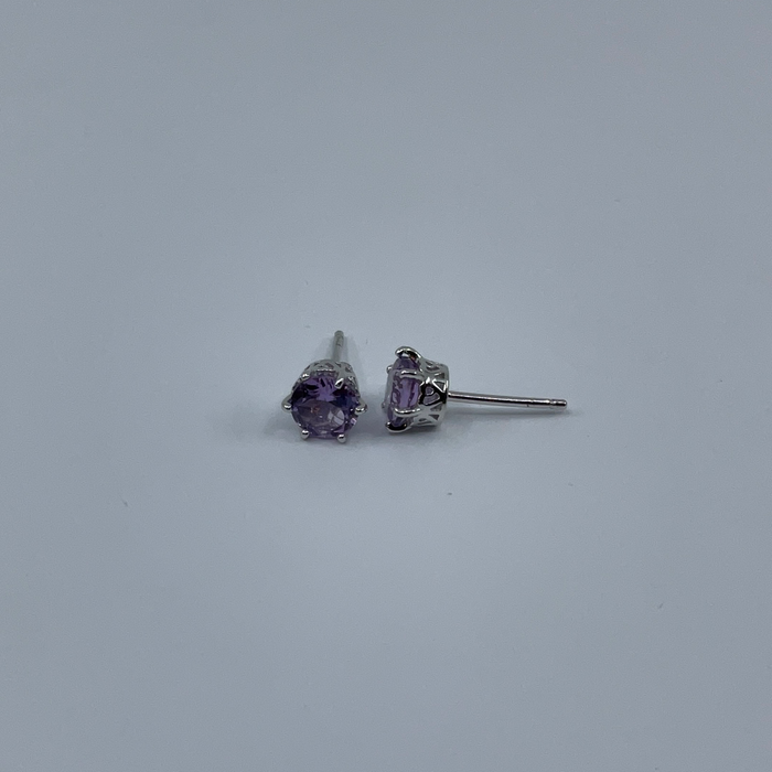 Sterling Silver Amethyst Six-Prong Round 6MM Gemstone Stud Earrings