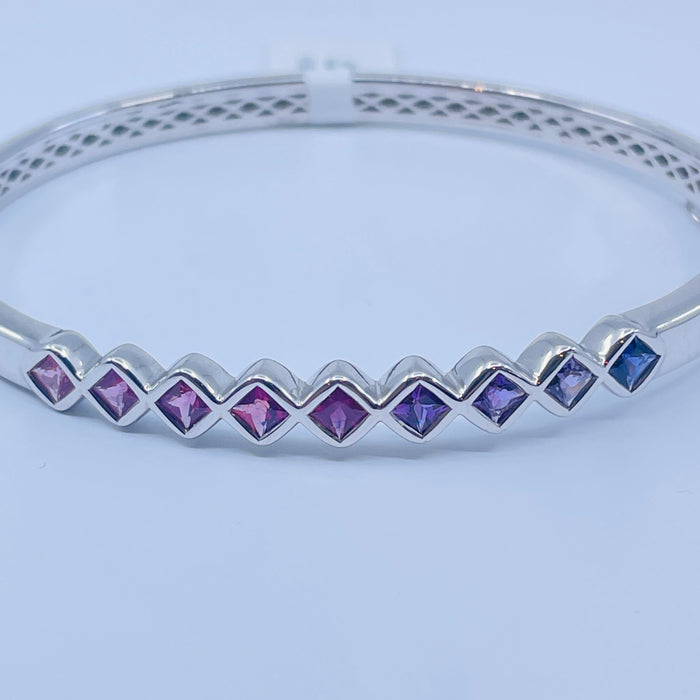 Sterling Silver pink-purple fade 9 Sapphire bangle Bracelet
