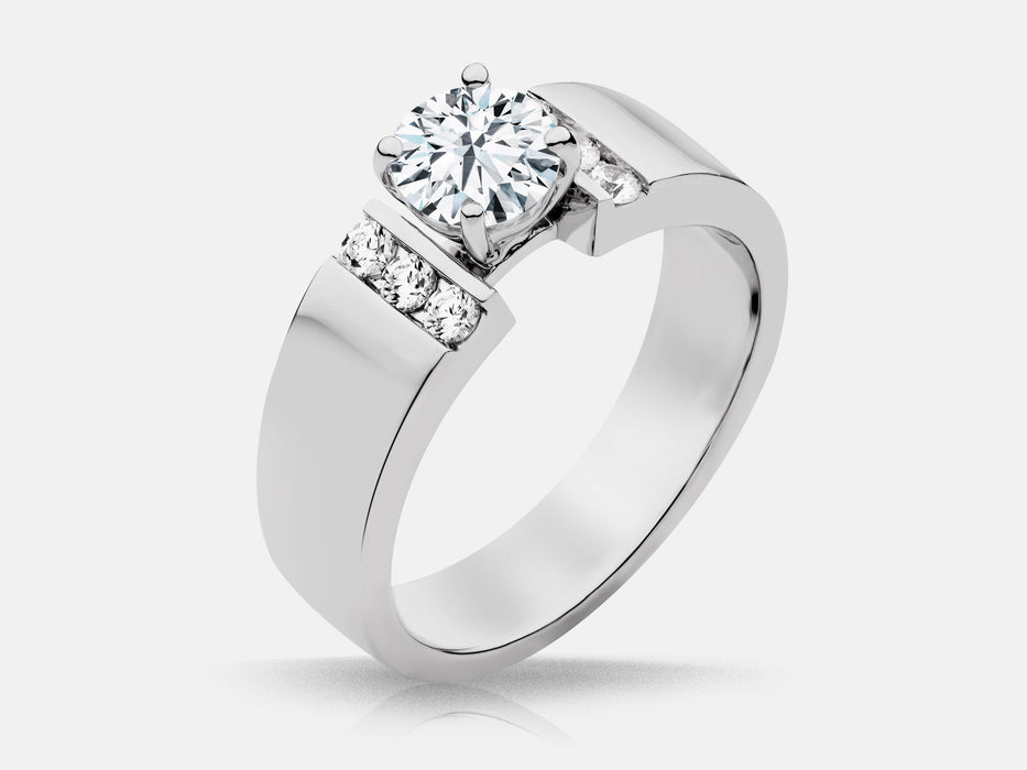 14kt White Gold Set with 6 round brilliant diamonds totaling 0.19 carats.