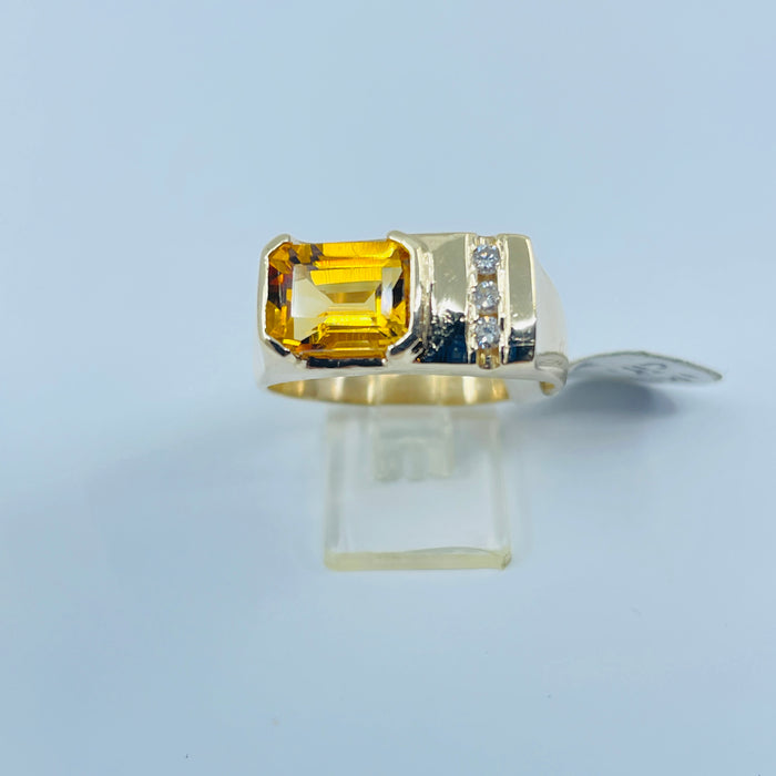 14kt Yellow Gold Citrine and 3 Diamond custom Ring