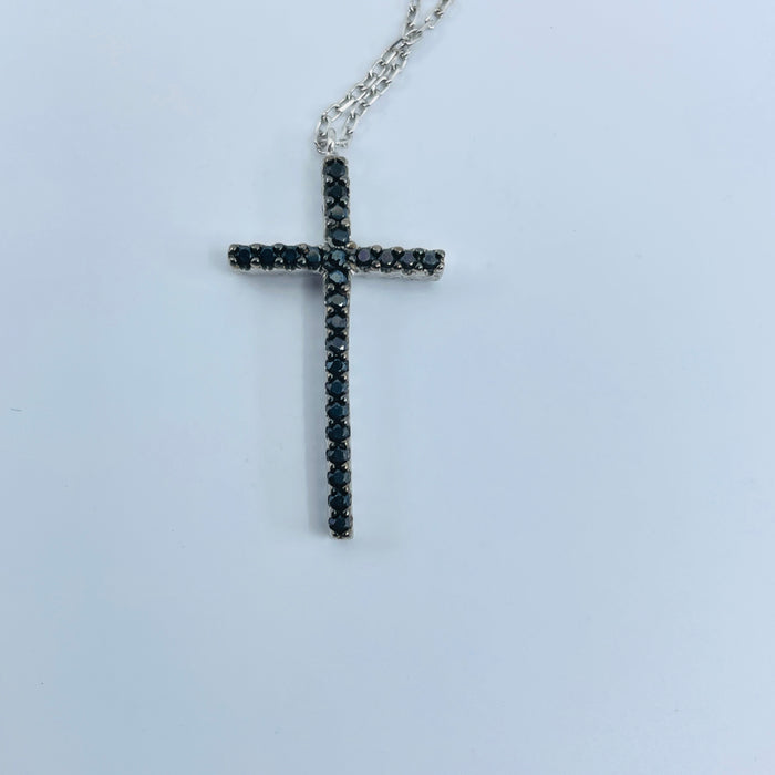 Sterling Silver Reversible  White/Black CZ Cross