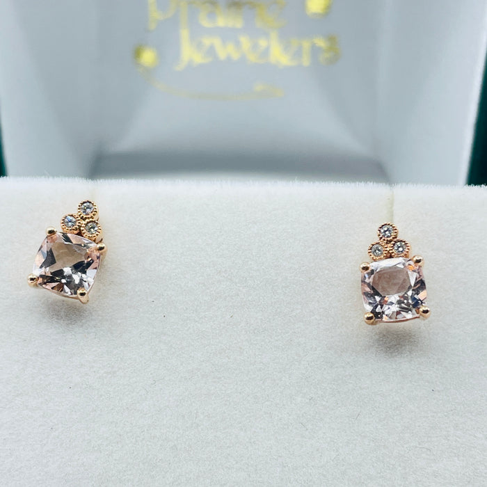 14kt Rose Hold Morganite and Diamond earrings