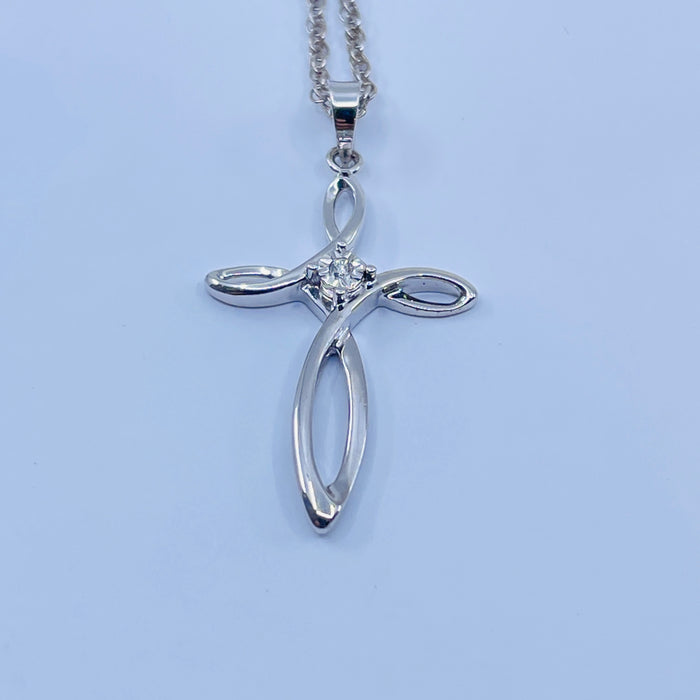 Sterling Silver CZ Swirl Cross