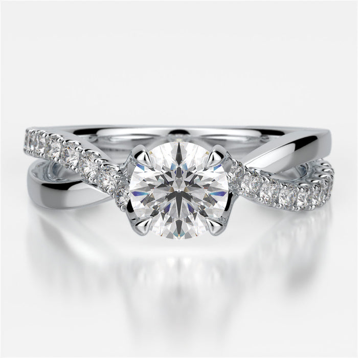 High polish and diamond criss-cross engagement mounting ring set with no less than 0.12 carats.