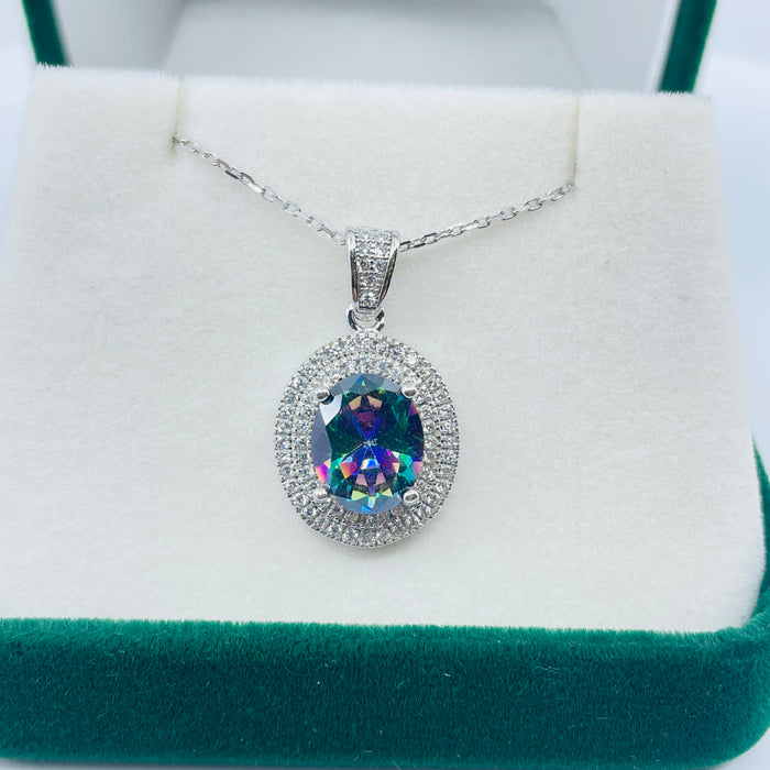 Sterling Silver simulated Rainbow topaz and CZ Pendant