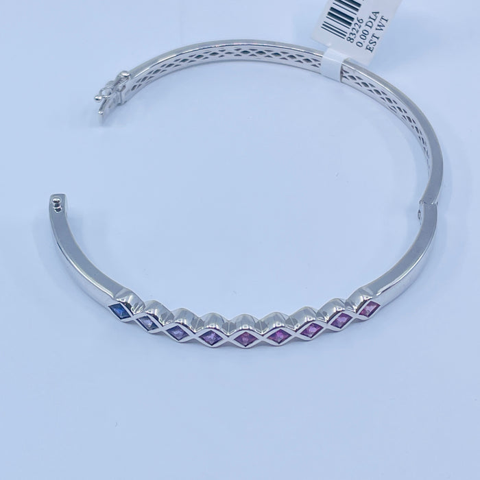 Sterling Silver pink-purple fade 9 Sapphire bangle Bracelet