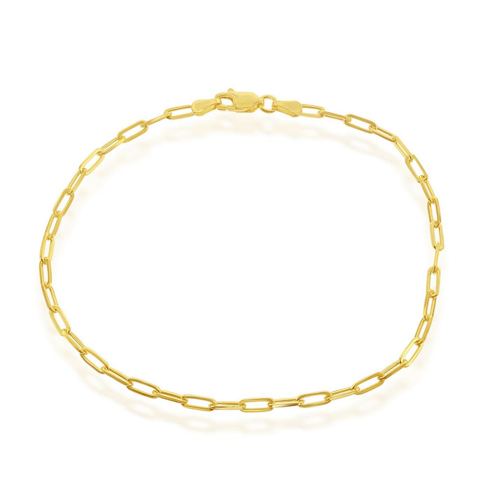 Sterling Silver 18” 2.8mm Paper Clip Anklet - Gold Plated