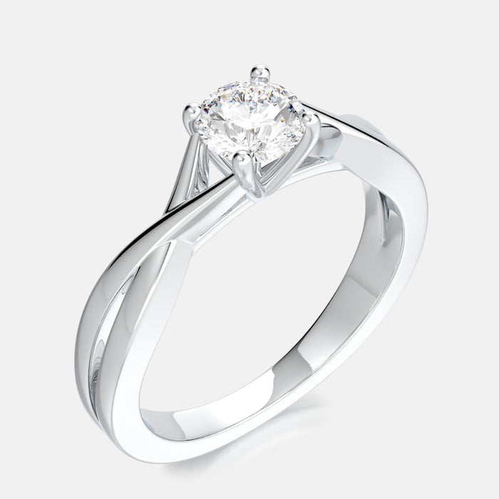 Criss-cross split shank solitaire engagement mounting ring, any shape stone