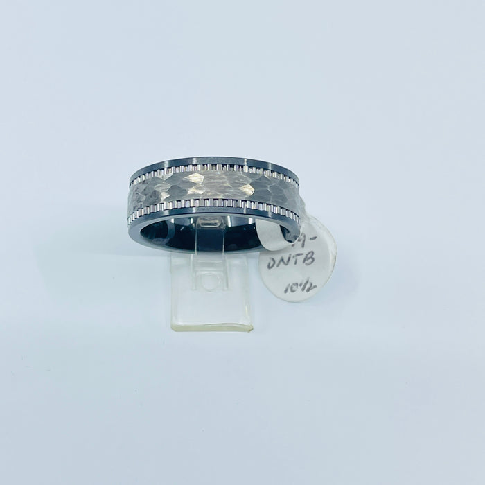 Tungsten carbide and ceramic 8mm hammer finish band size 10.5