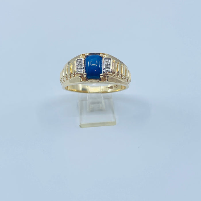 10kt Yellow Gold created Sapphire and diamond Ring