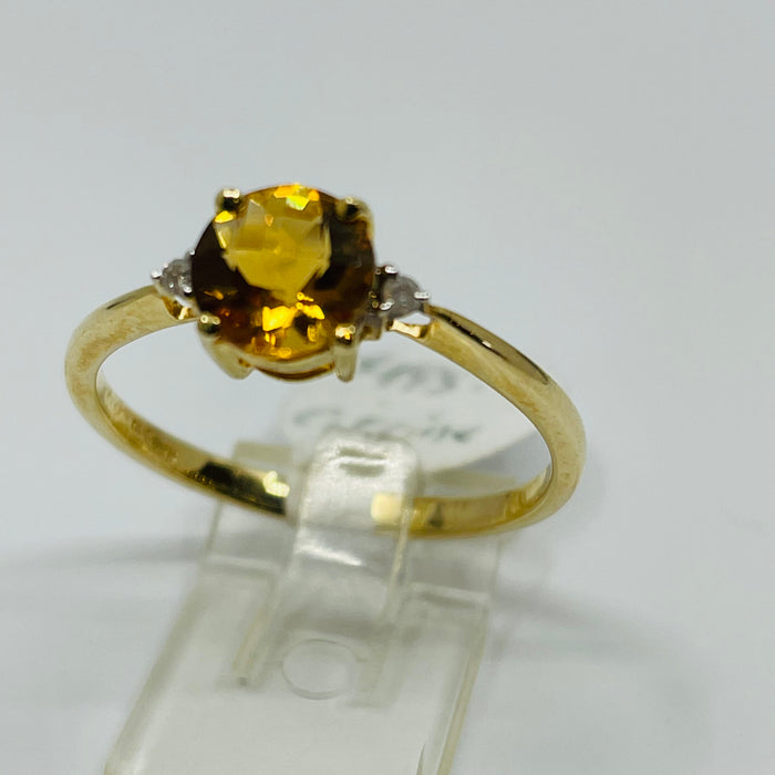 14kt Yellow Gold lens cut Citrine and Diamond Ring