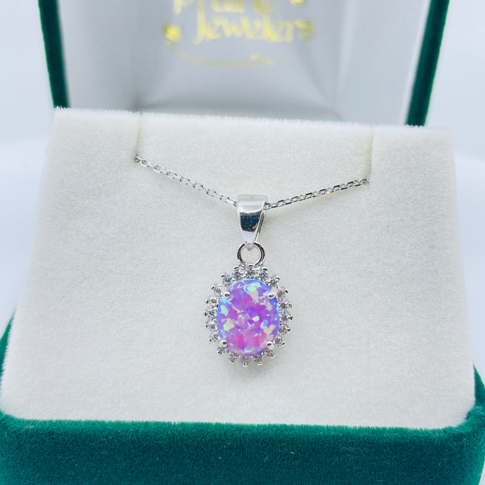 Sterling Silver simulated Opal and CZ Pendant