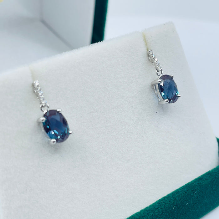 14kt White Gold lab Alexandrite and Diamond earrings