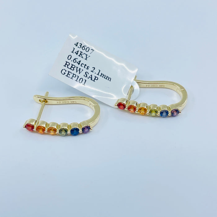 14kt Yellow Gold 2.1mm Rainbow Sapphire Earrings