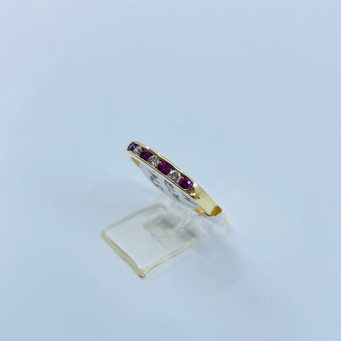 14kt Yellow Gold Diamond and Ruby channel band