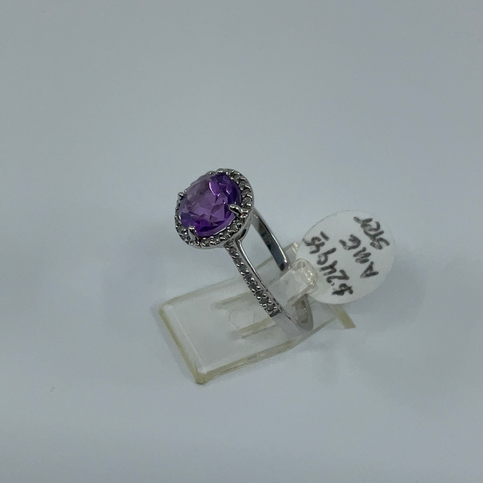 Sterling silver Amethyst and Diamond Ring