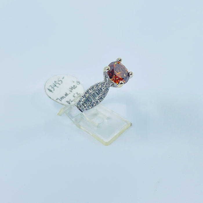 18kt White Gold 7mm colored Moissanite and diamond Ring