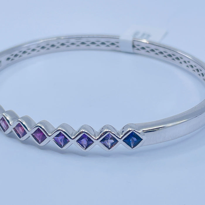 Sterling Silver pink-purple fade 9 Sapphire bangle Bracelet