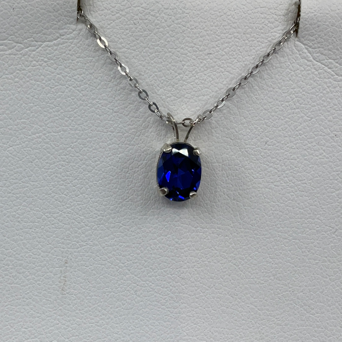 Sterling silver lab created Blue Sapphire Oval Pendant