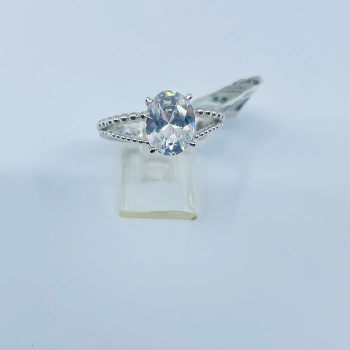 Sterling Silver Double band Oval CZ Ring