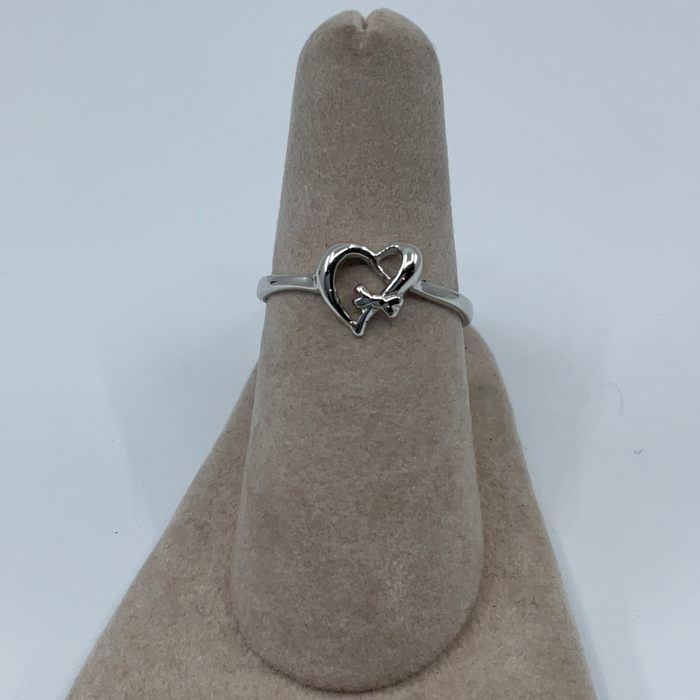Sterling silver open heart ring with small bow