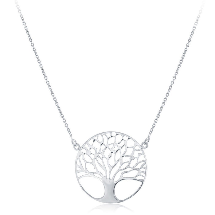 Sterling Silver Large Round Flat Tree Necklace