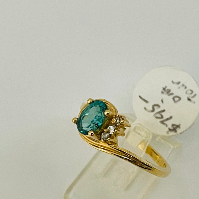 14kt Yellow Gold .55ct Oval Tourmaline 3 Diamond Ring