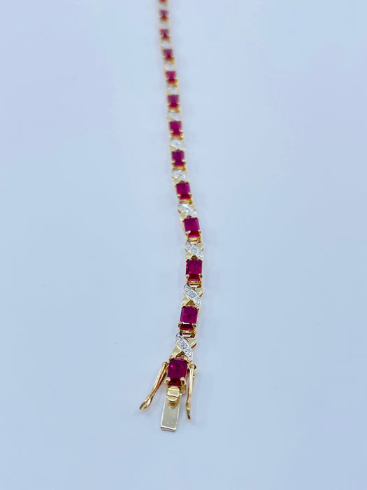 10kt Yellow Gold created Ruby Bracelet
