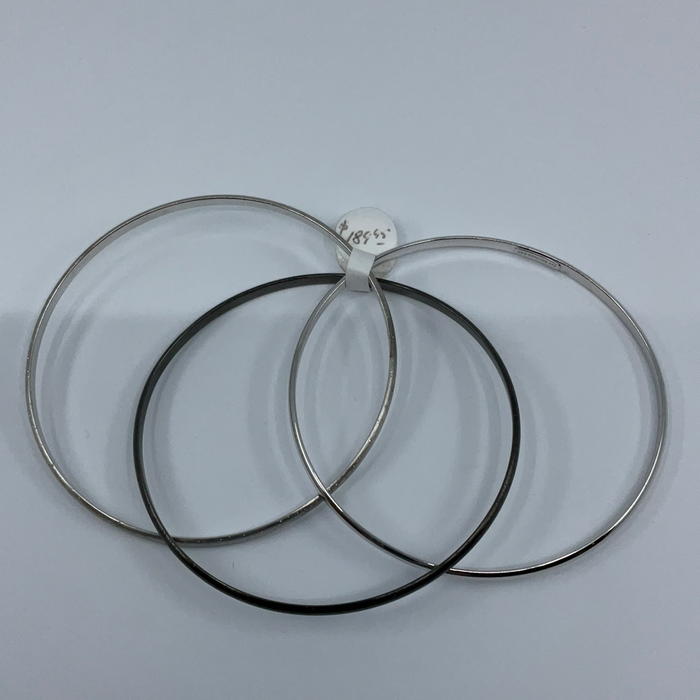 Set of 3 sterling silver bangle bracelets brushed,black and polished